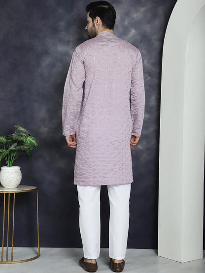 Men'S Sequins Embroidered Kurta With Pyjama.