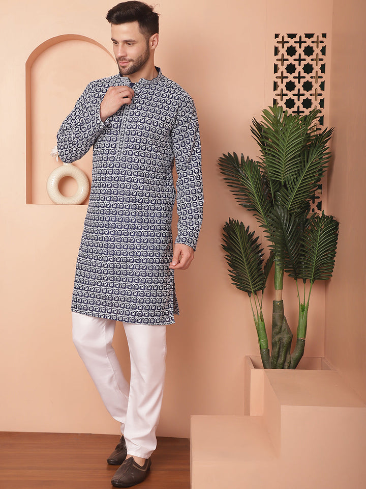 Chikankari Pure Cotton Kurta With Pyjama.