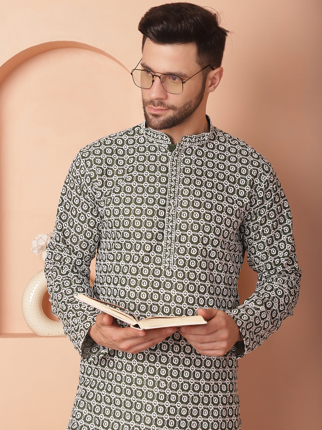 Chikankari Pure Cotton Kurta With Pyjama.