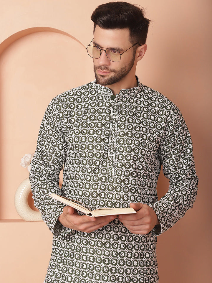 Chikankari Pure Cotton Kurta With Pyjama.