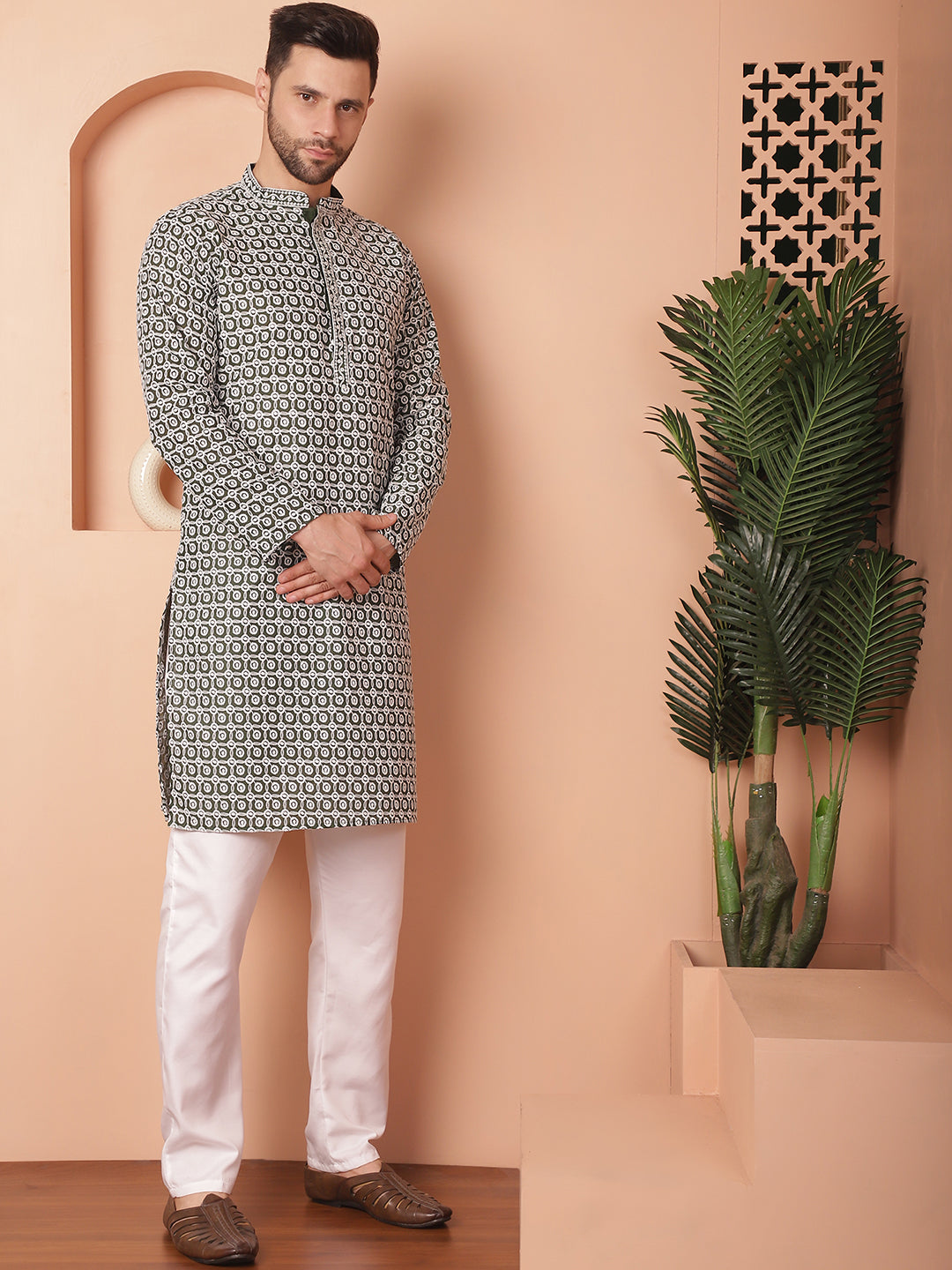 Chikankari Pure Cotton Kurta With Pyjama.