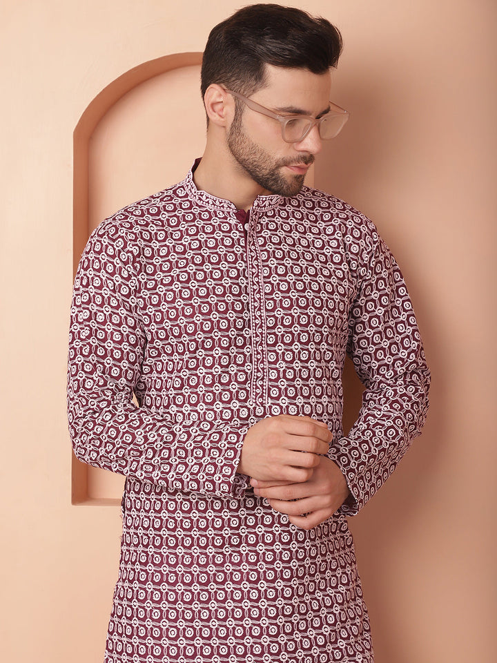 Chikankari Pure Cotton Kurta With Pyjama.