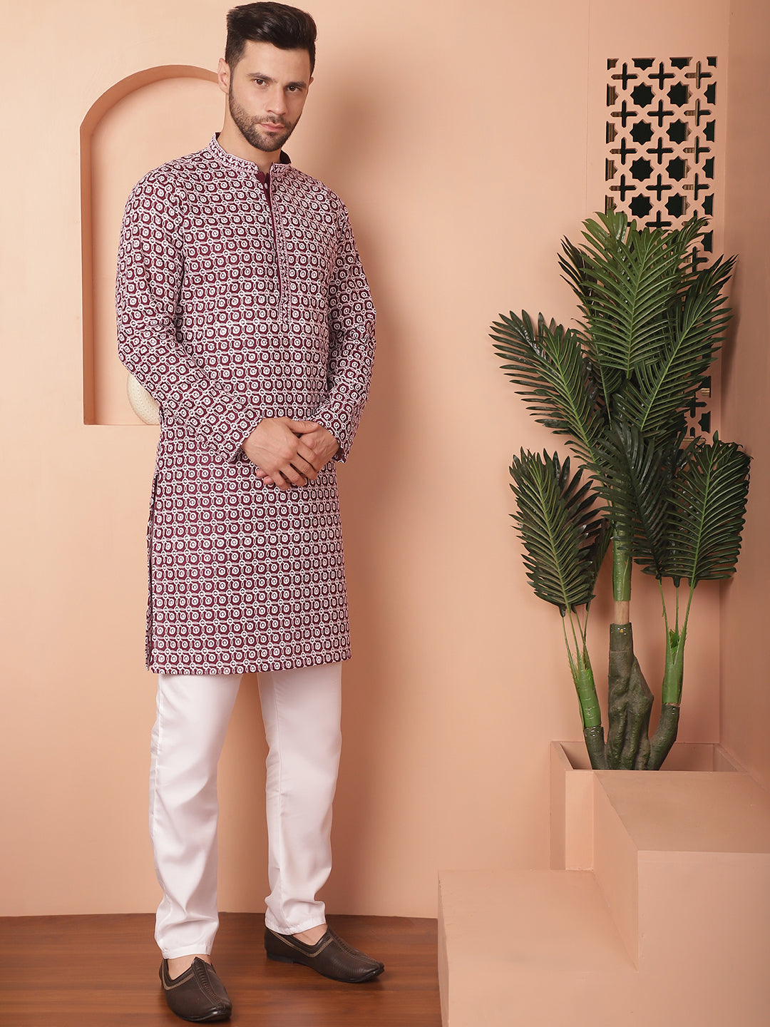 Chikankari Pure Cotton Kurta With Pyjama.