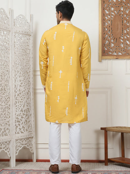 Collar Chikankari Embroidered Kurta With Pyjama.