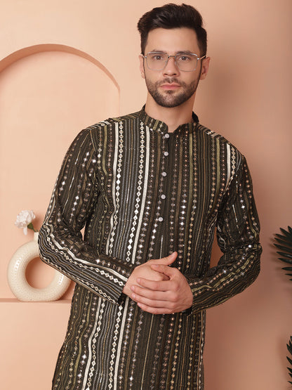 Men'S Mirror Work Kurta Payjama Sets