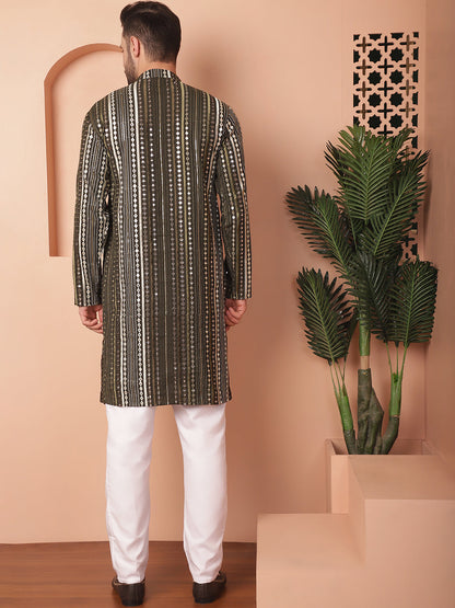 Men'S Mirror Work Kurta Payjama Sets