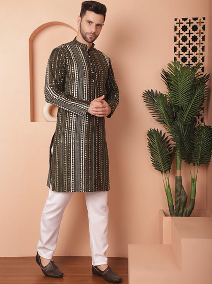 Men'S Mirror Work Kurta Payjama Sets