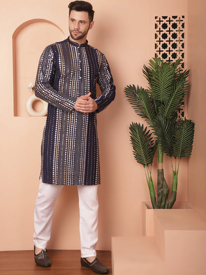 Men'S Mirror Work Kurta Payjama Sets