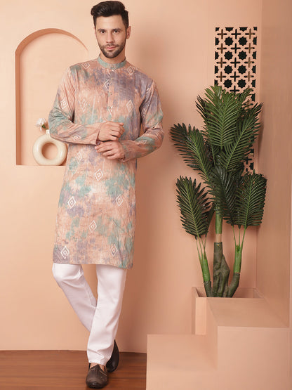 Men'S Tei-Dye Printed Kurta Pyjama Set