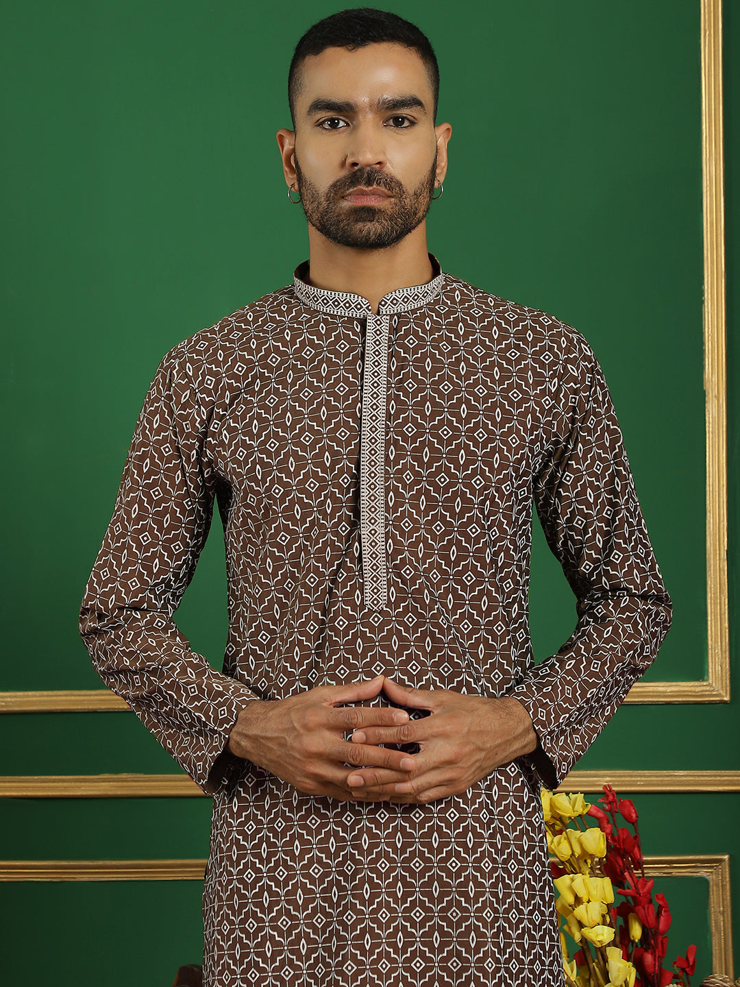 Men'S Geometric Printed Kurta With Pyjama.