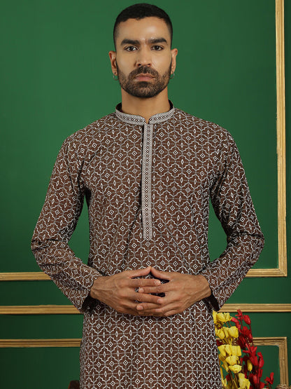 Men'S Geometric Printed Kurta With Pyjama.