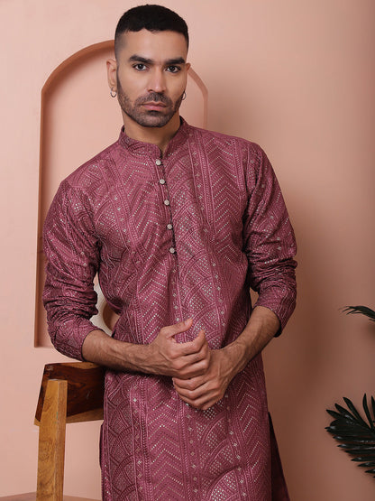 Men'S Embroidered And Sequins Kurta Pyjama Set.