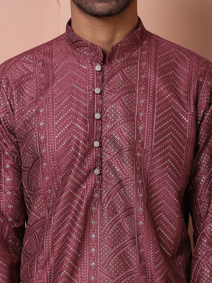 Men'S Embroidered And Sequins Kurta Pyjama Set.