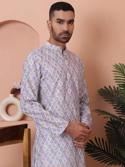 Men'S Printed And Embroidered Kurta Pyjama Set.