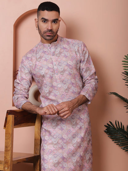 Men'S Printed And Embroidered Kurta Pyjama Set.