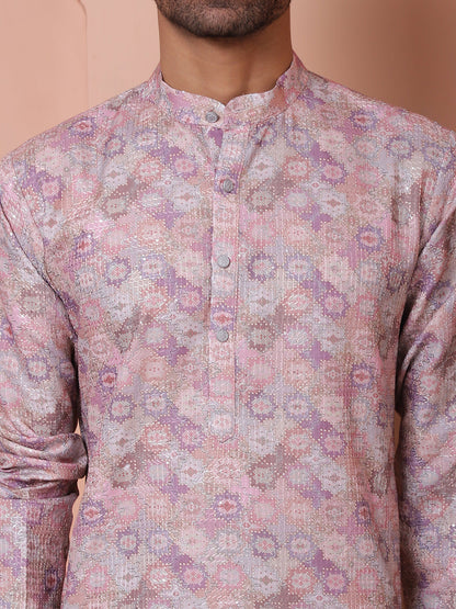 Men'S Printed And Embroidered Kurta Pyjama Set.