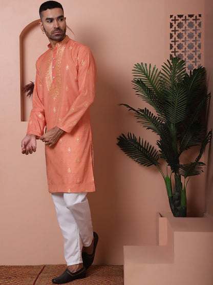 Men'S Foil Printed Kurta With Pyjama.