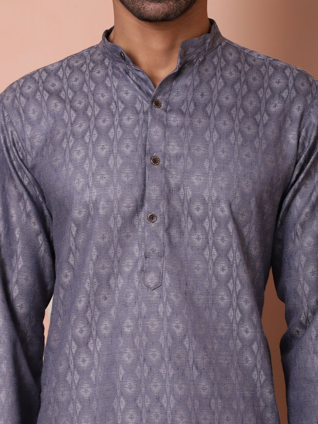 Men Grey Woven Design Cotton Kurta Pyjama Set