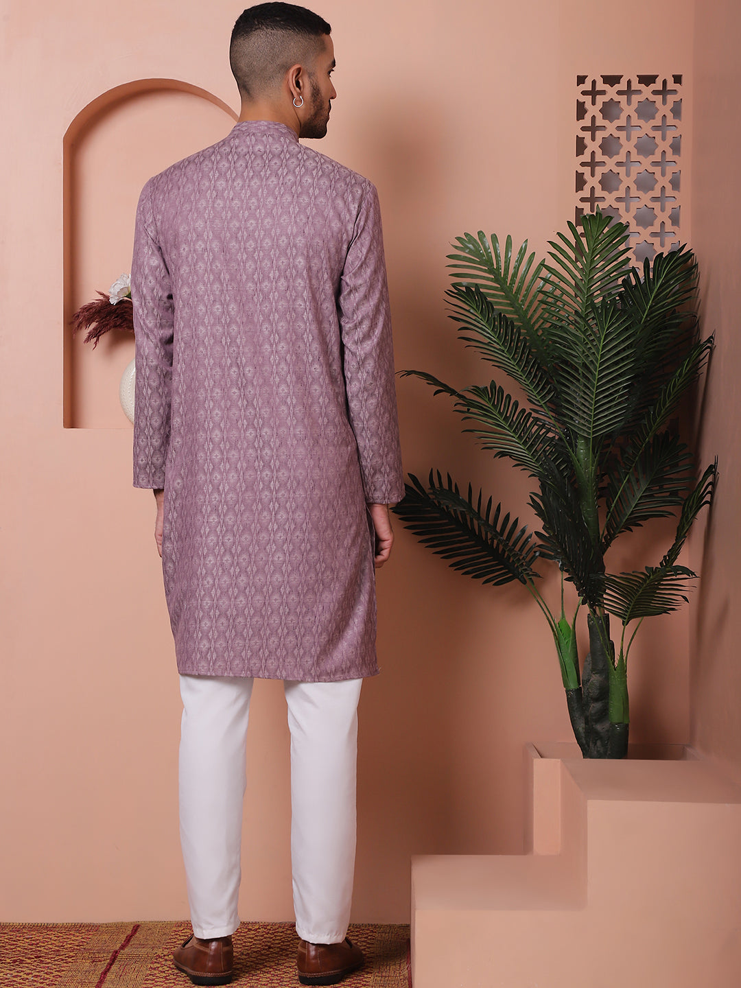 Men Purple Woven Design Cotton Kurta Pyjama Set