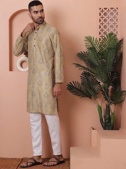 Men Printed Cotton Kurta Pyjama Set