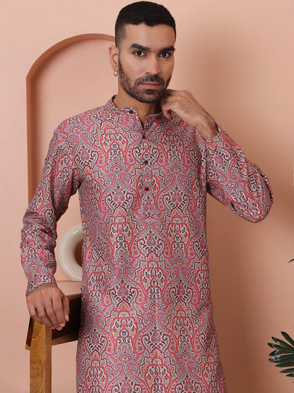 Men Printed Cotton Kurta Pyjama Set
