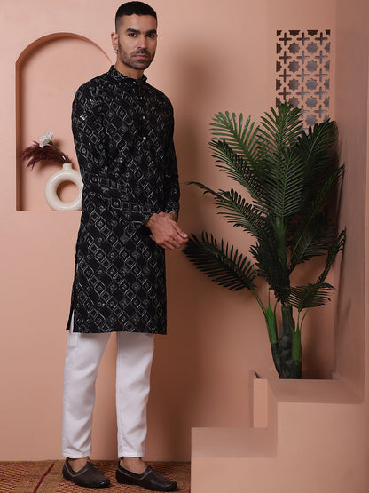 Men'S Sequins And Embroidered Kurta With Pyjama.