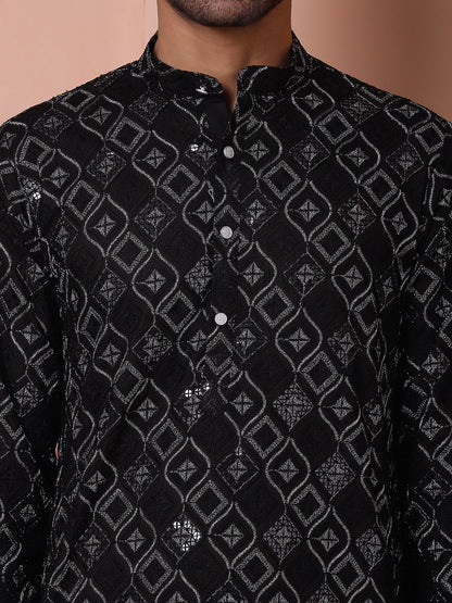 Men'S Sequins And Embroidered Kurta With Pyjama.