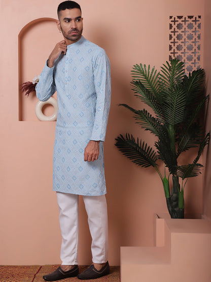Men'S Sequins And Embroidered Kurta With Pyjama.