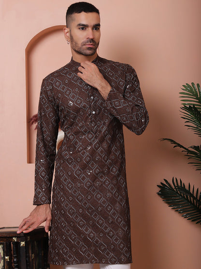 Men'S Sequins And Embroidered Kurta With Pyjama.