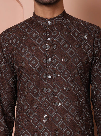 Men'S Sequins And Embroidered Kurta With Pyjama.