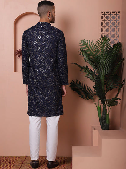 Men'S Sequins And Embroidered Kurta With Pyjama.