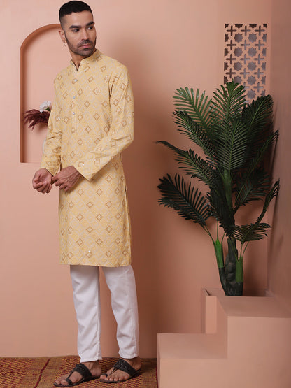 Men'S Sequins And Embroidered Kurta With Pyjama.