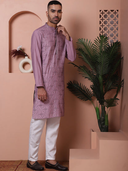 Men'S Embroidered And Sequins Kurta With Pyjama.