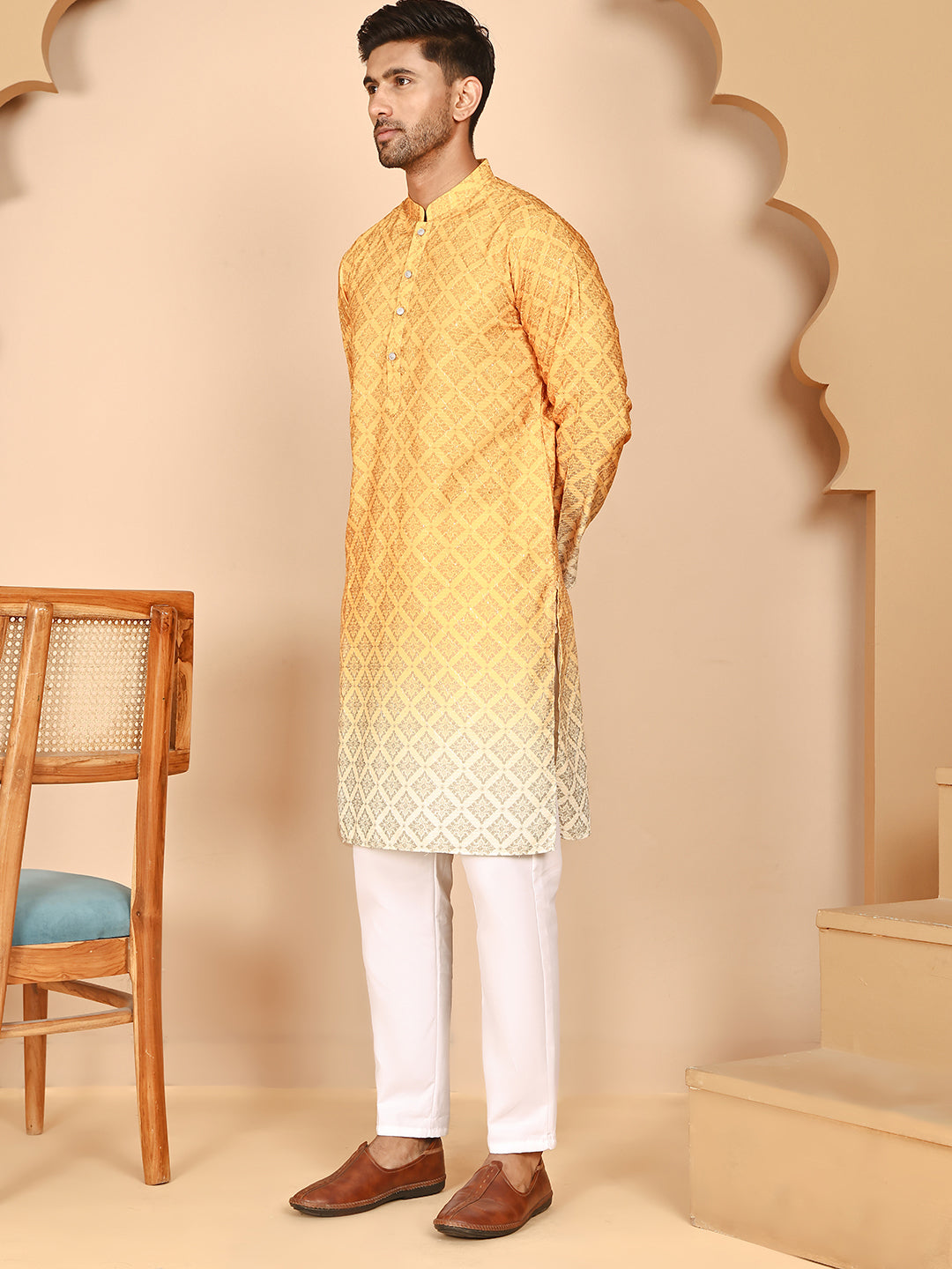 Ombre Printed Kurta Pyjama Set For Men