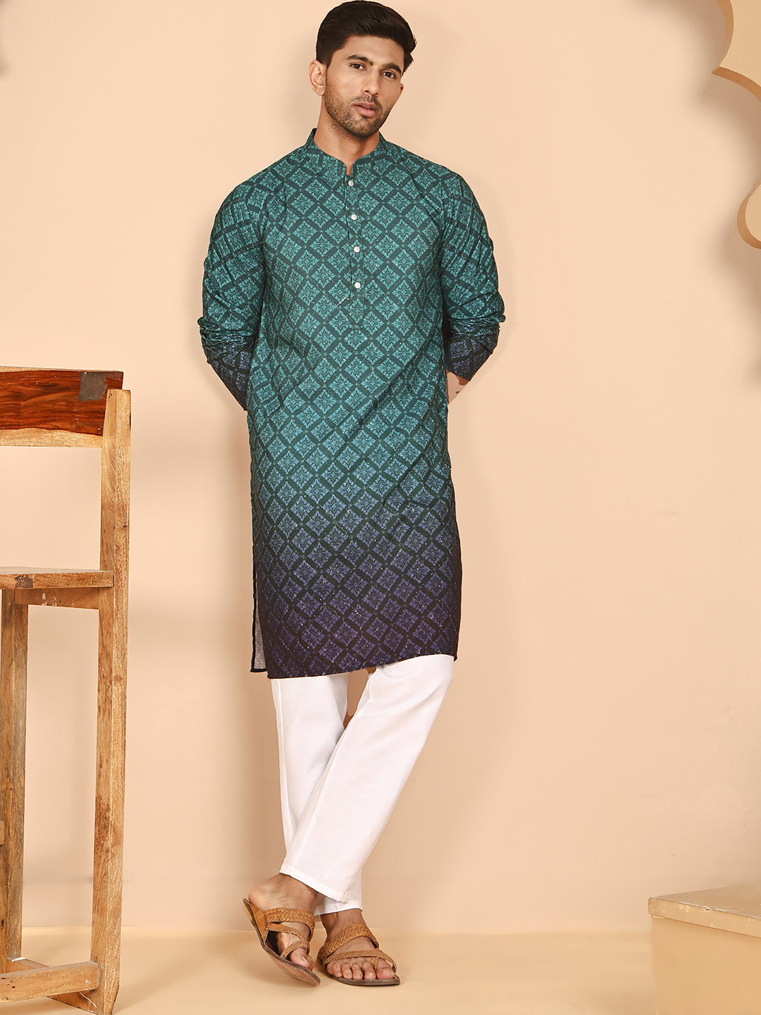 Ombre Printed Kurta Pyjama Set For Men