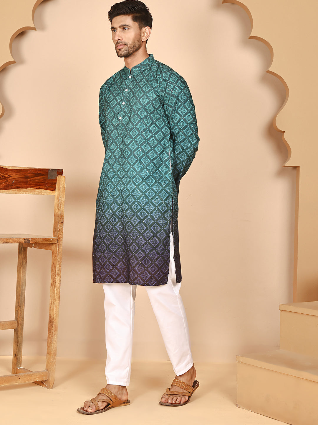 Ombre Printed Kurta Pyjama Set For Men