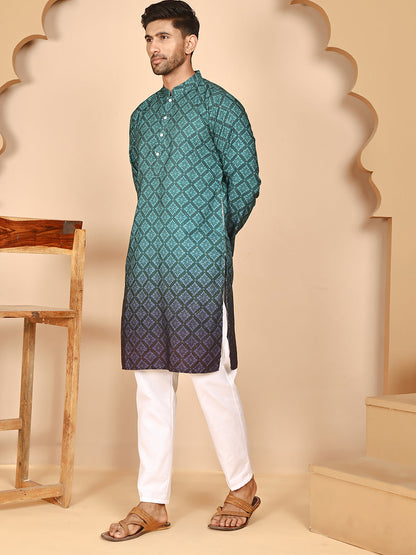 Ombre Printed Kurta Pyjama Set For Men