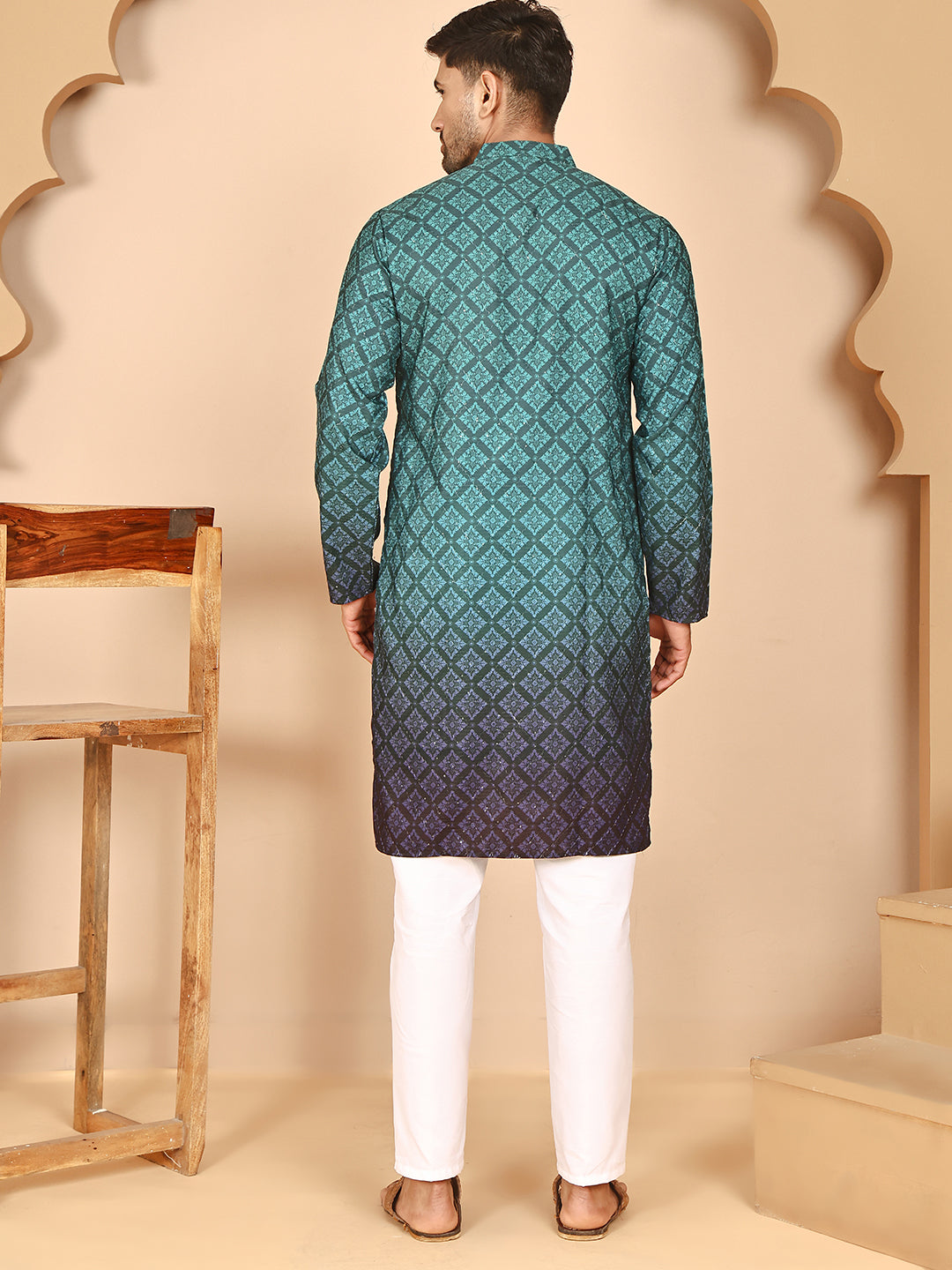 Ombre Printed Kurta Pyjama Set For Men