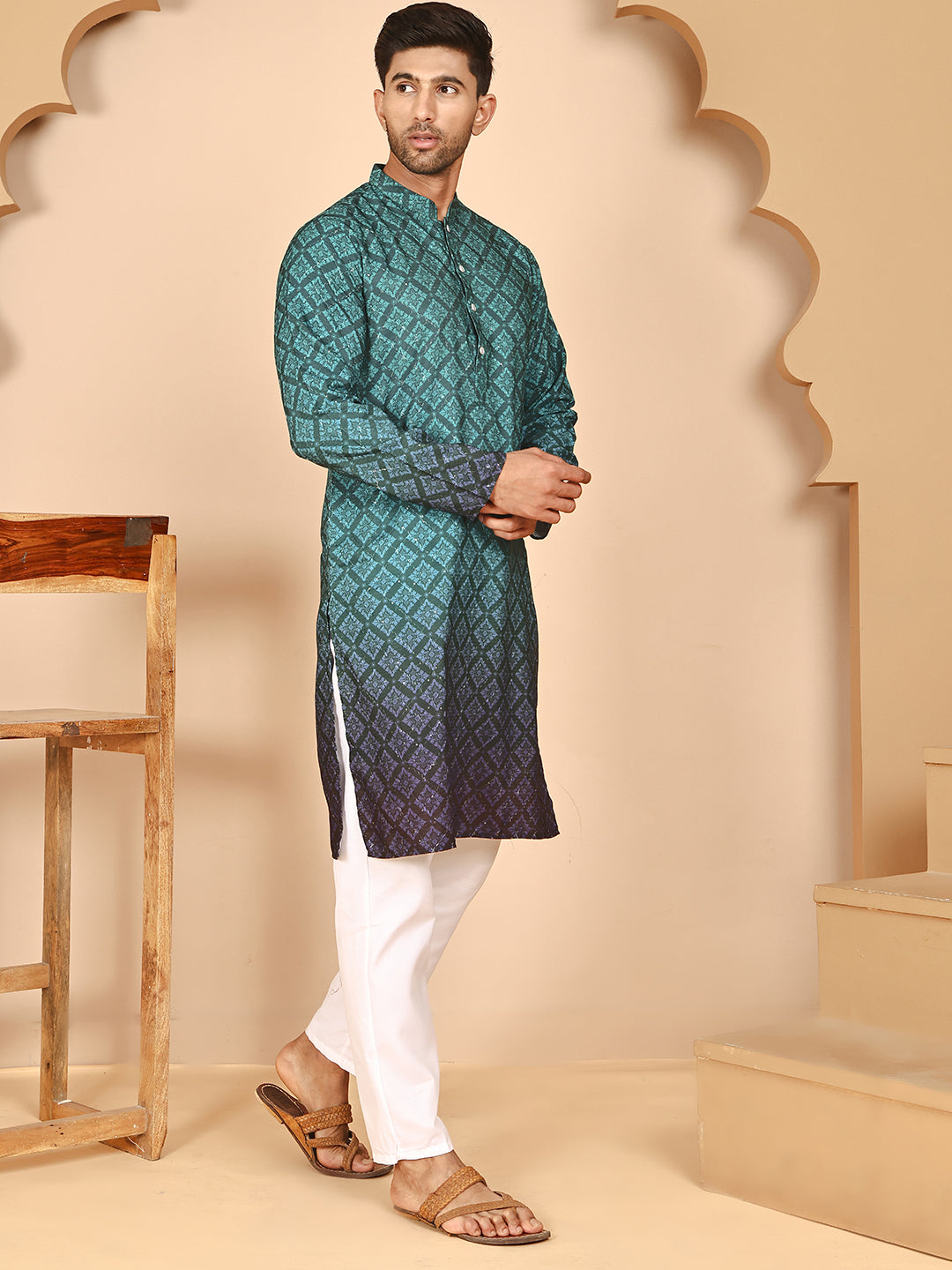 Ombre Printed Kurta Pyjama Set For Men