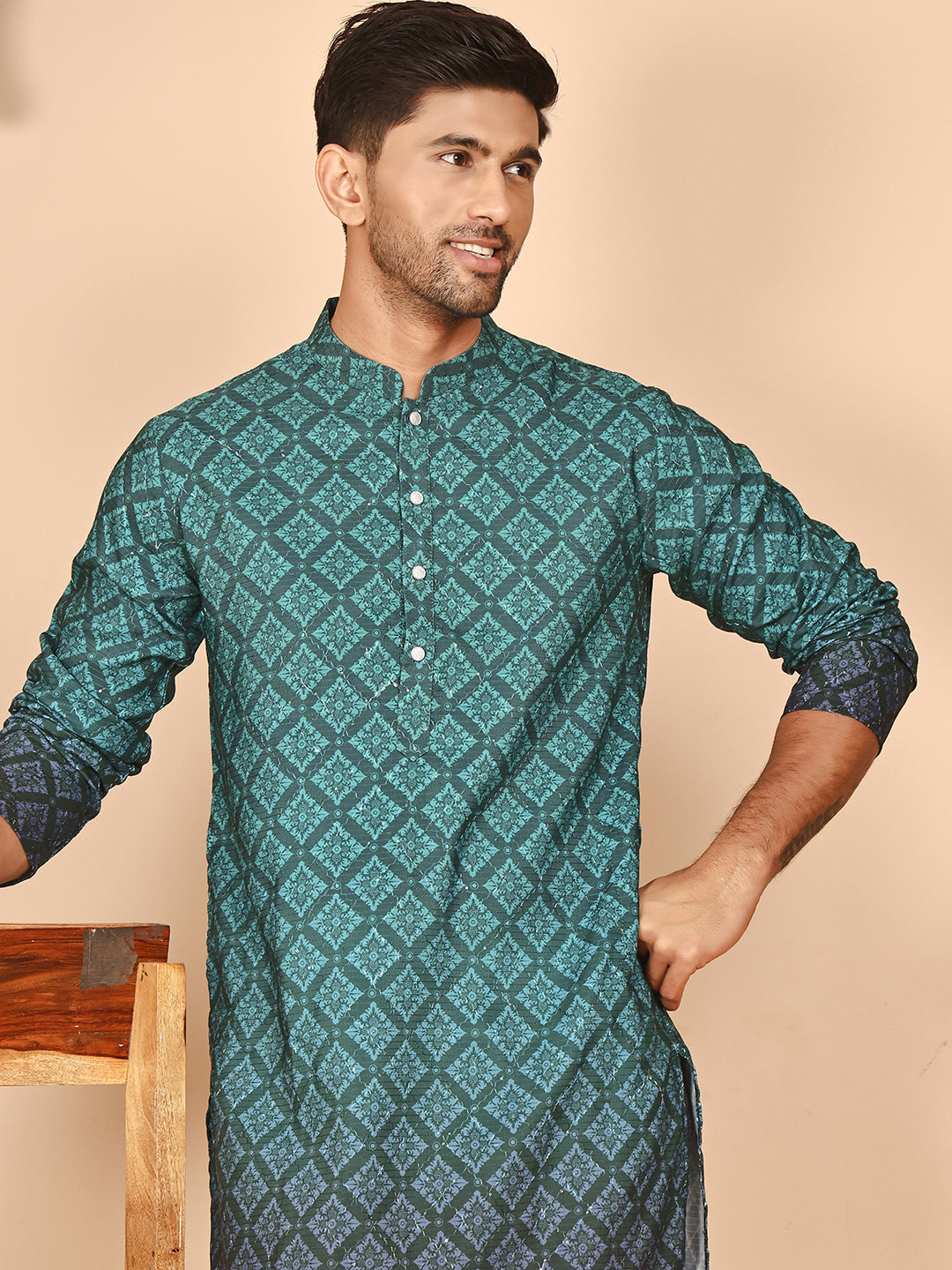 Ombre Printed Kurta Pyjama Set For Men