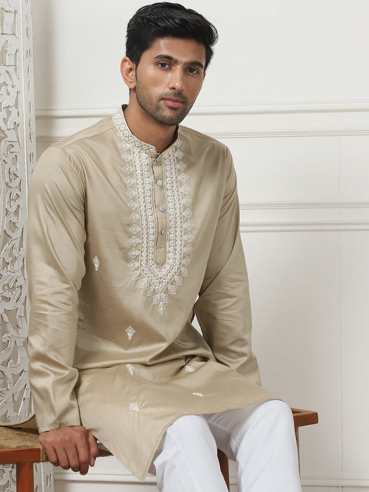 Collar Embroidered &amp; Sequin Kurta With Pyjama.