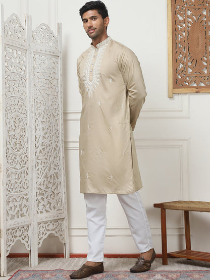 Collar Embroidered & Sequin Kurta With Pyjama.