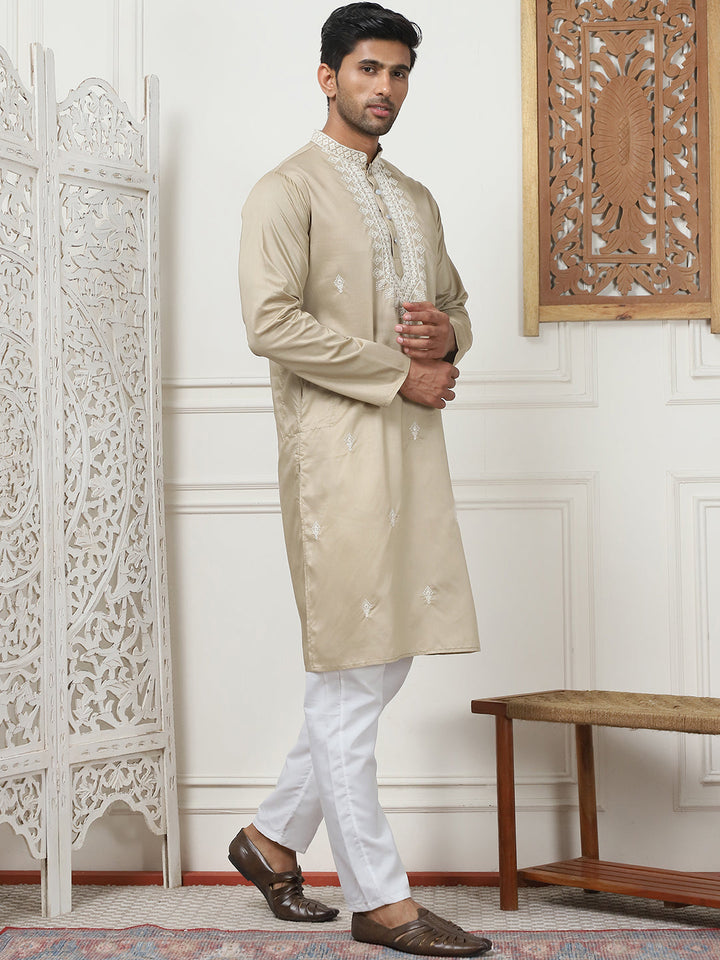 Collar Embroidered &amp; Sequin Kurta With Pyjama.