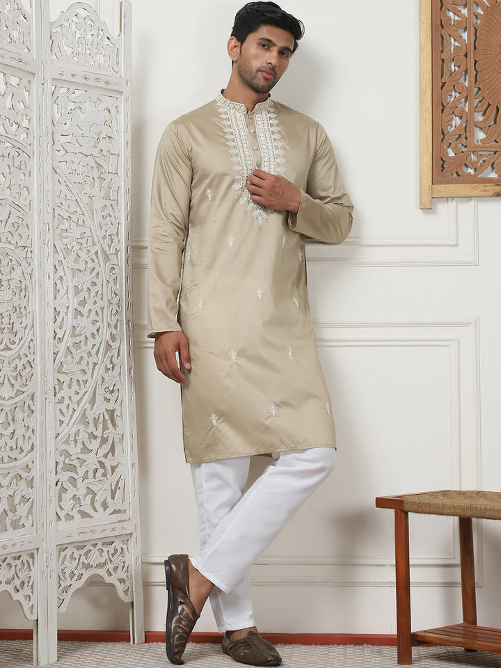 Collar Embroidered &amp; Sequin Kurta With Pyjama.