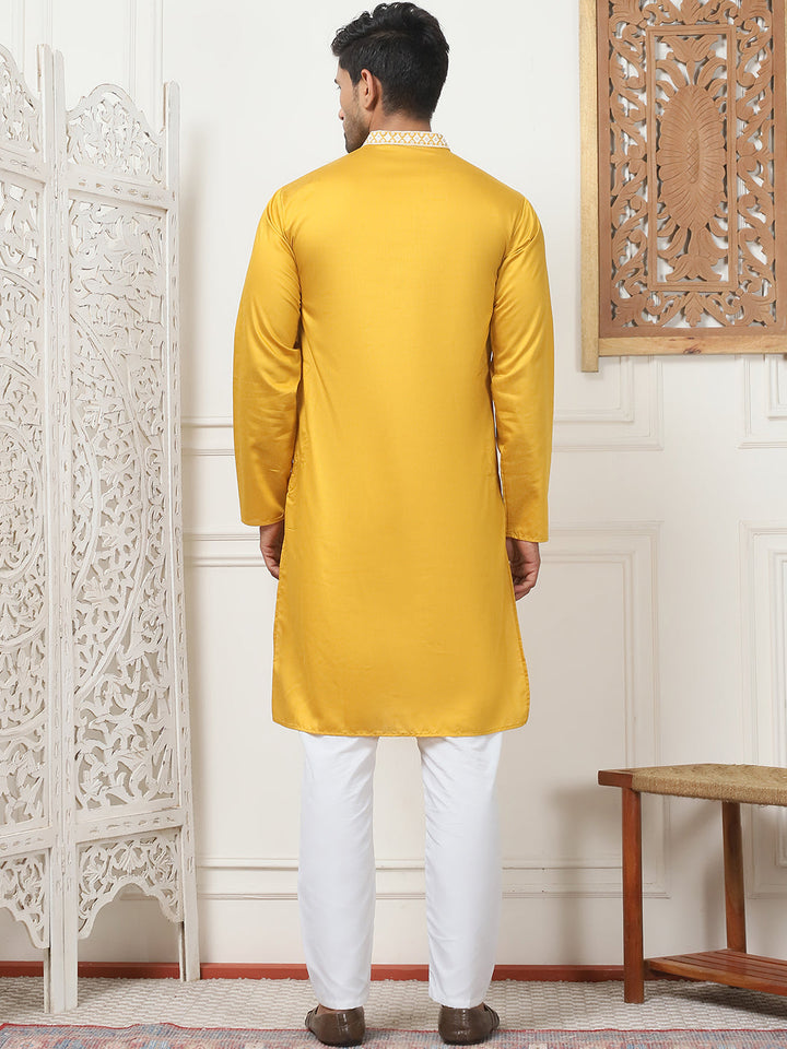 Collar Embroidered &amp; Sequin Kurta With Pyjama.