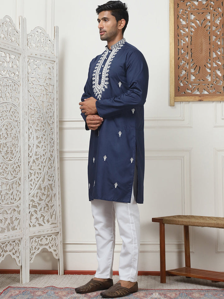 Collar Embroidered &amp; Sequin Kurta With Pyjama.