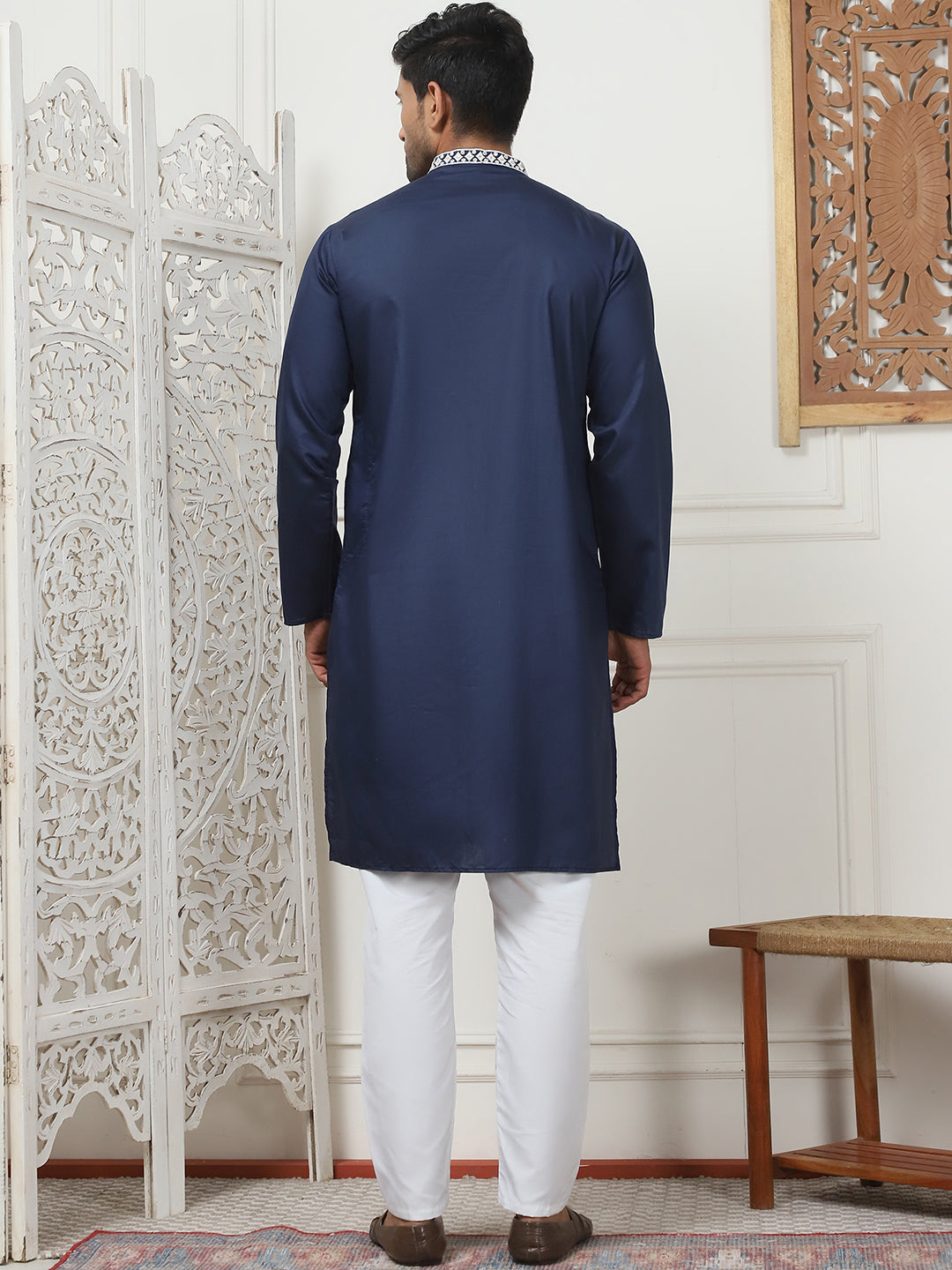 Collar Embroidered &amp; Sequin Kurta With Pyjama.