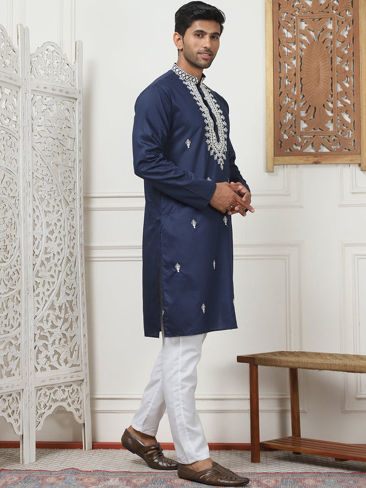 Collar Embroidered &amp; Sequin Kurta With Pyjama.