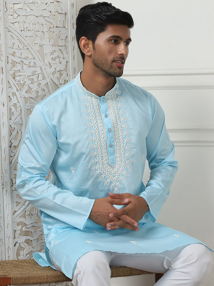 Collar Embroidered &amp; Sequin Kurta With Pyjama.