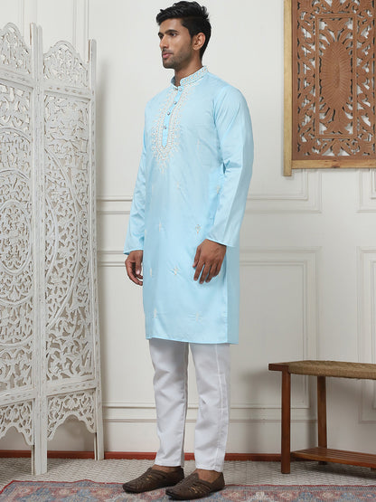 Collar Embroidered & Sequin Kurta With Pyjama.